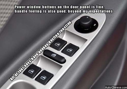 Power window buttons on the door panel is fine, handle feeling is also good, beyond my expectations,All of four keys have onekey decline function