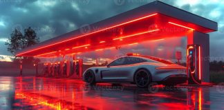 Modern EV fast-charging hub